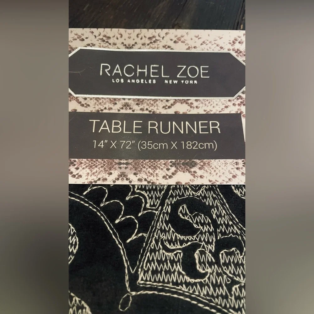 RACHEL ZOE Gothic Skull Bat Embroidered Design Table Runner 14” x 72” NWT